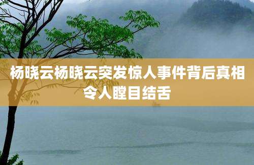 杨晓云杨晓云突发惊人事件背后真相令人瞠目结舌