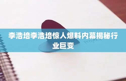 李浩培李浩培惊人爆料内幕揭秘行业巨变