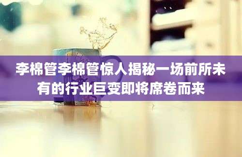 李棉管李棉管惊人揭秘一场前所未有的行业巨变即将席卷而来