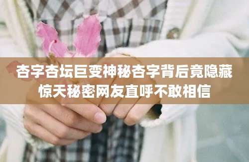杏字杏坛巨变神秘杏字背后竟隐藏惊天秘密网友直呼不敢相信