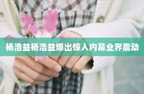杨浩益杨浩益爆出惊人内幕业界震动