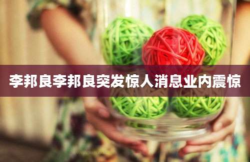 李邦良李邦良突发惊人消息业内震惊