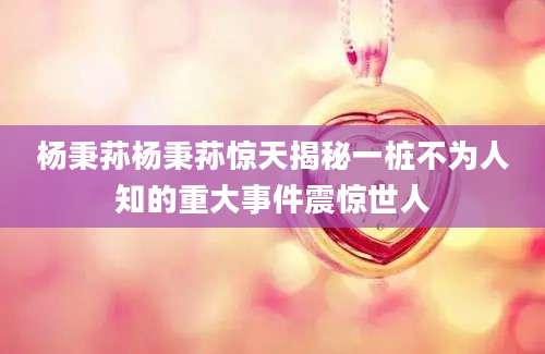 杨秉荪杨秉荪惊天揭秘一桩不为人知的重大事件震惊世人
