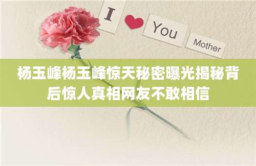 杨玉峰杨玉峰惊天秘密曝光揭秘背后惊人真相网友不敢相信