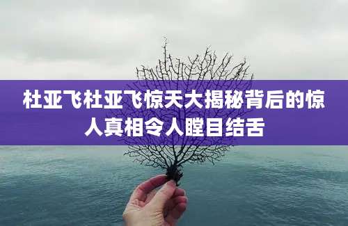 杜亚飞杜亚飞惊天大揭秘背后的惊人真相令人瞠目结舌