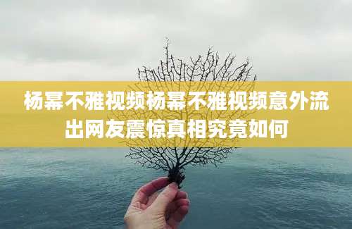 杨幂不雅视频杨幂不雅视频意外流出网友震惊真相究竟如何