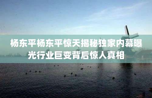 杨东平杨东平惊天揭秘独家内幕曝光行业巨变背后惊人真相
