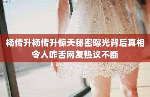 杨传升杨传升惊天秘密曝光背后真相令人咋舌网友热议不断