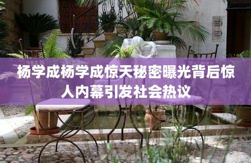 杨学成杨学成惊天秘密曝光背后惊人内幕引发社会热议