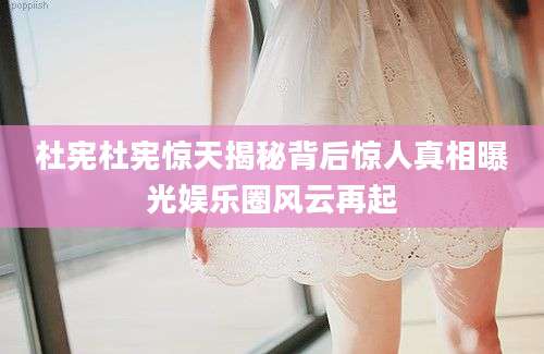 杜宪杜宪惊天揭秘背后惊人真相曝光娱乐圈风云再起
