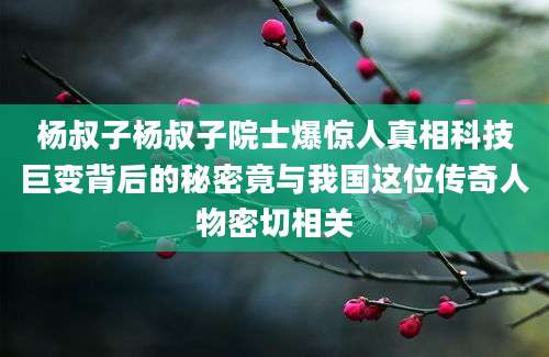 杨叔子杨叔子院士爆惊人真相科技巨变背后的秘密竟与我国这位传奇人物密切相关