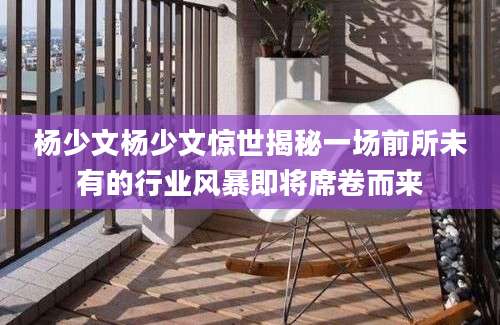 杨少文杨少文惊世揭秘一场前所未有的行业风暴即将席卷而来