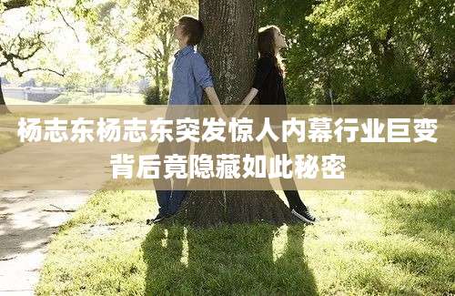 杨志东杨志东突发惊人内幕行业巨变背后竟隐藏如此秘密