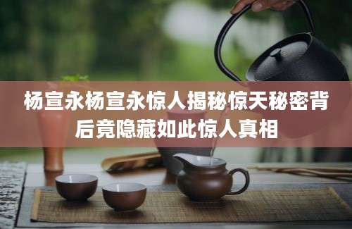 杨宣永杨宣永惊人揭秘惊天秘密背后竟隐藏如此惊人真相