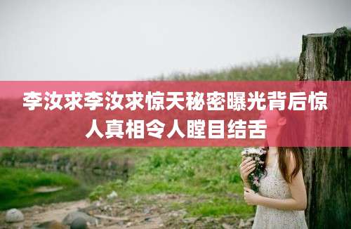 李汝求李汝求惊天秘密曝光背后惊人真相令人瞠目结舌