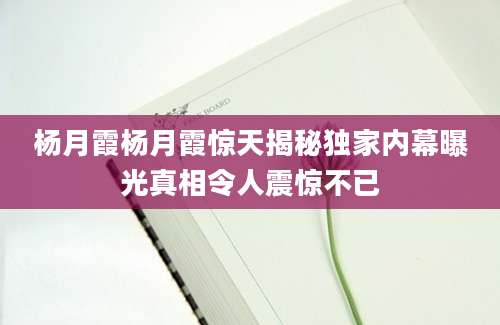 杨月霞杨月霞惊天揭秘独家内幕曝光真相令人震惊不已