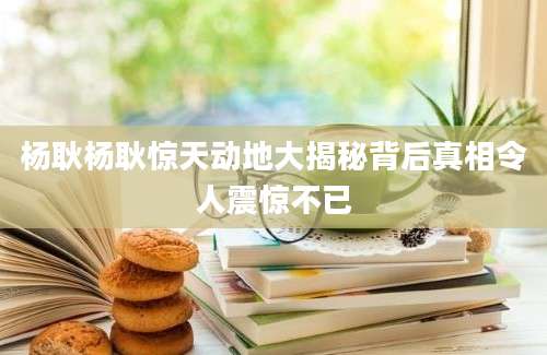 杨耿杨耿惊天动地大揭秘背后真相令人震惊不已