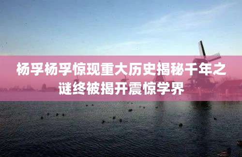 杨孚杨孚惊现重大历史揭秘千年之谜终被揭开震惊学界
