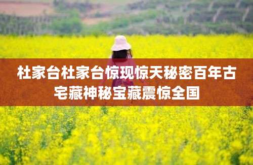 杜家台杜家台惊现惊天秘密百年古宅藏神秘宝藏震惊全国