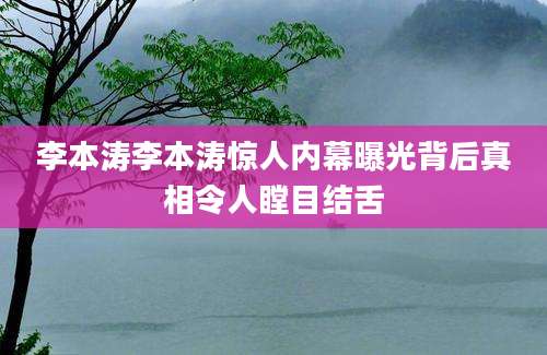 李本涛李本涛惊人内幕曝光背后真相令人瞠目结舌
