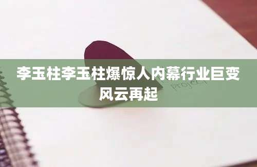 李玉柱李玉柱爆惊人内幕行业巨变风云再起