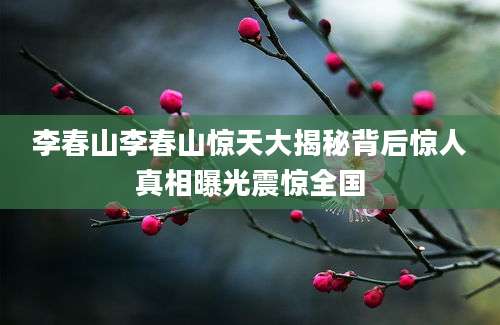 李春山李春山惊天大揭秘背后惊人真相曝光震惊全国