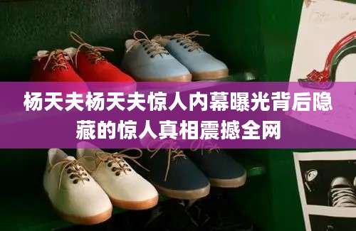 杨天夫杨天夫惊人内幕曝光背后隐藏的惊人真相震撼全网