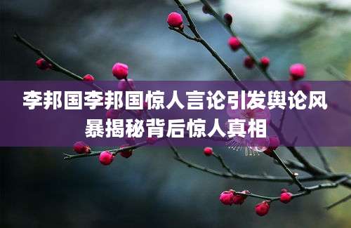 李邦国李邦国惊人言论引发舆论风暴揭秘背后惊人真相