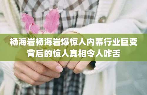 杨海岩杨海岩爆惊人内幕行业巨变背后的惊人真相令人咋舌