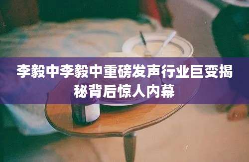李毅中李毅中重磅发声行业巨变揭秘背后惊人内幕