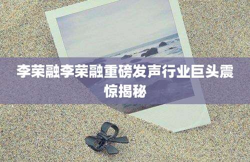 李荣融李荣融重磅发声行业巨头震惊揭秘