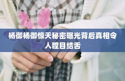 杨御杨御惊天秘密曝光背后真相令人瞠目结舌
