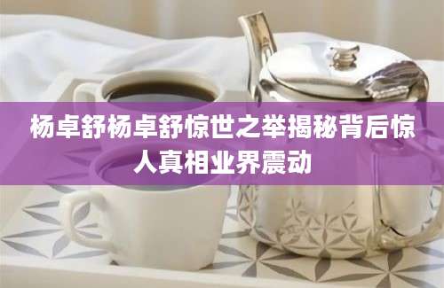 杨卓舒杨卓舒惊世之举揭秘背后惊人真相业界震动