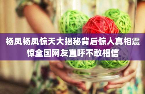 杨凤杨凤惊天大揭秘背后惊人真相震惊全国网友直呼不敢相信