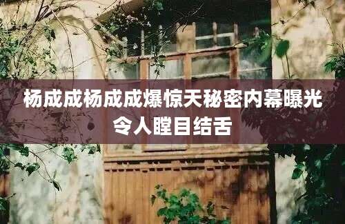 杨成成杨成成爆惊天秘密内幕曝光令人瞠目结舌