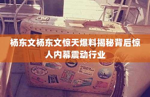 杨东文杨东文惊天爆料揭秘背后惊人内幕震动行业