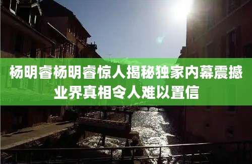 杨明睿杨明睿惊人揭秘独家内幕震撼业界真相令人难以置信