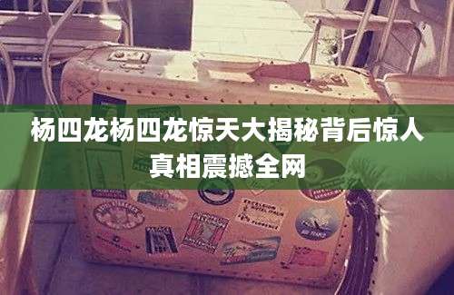 杨四龙杨四龙惊天大揭秘背后惊人真相震撼全网