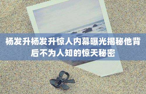 杨发升杨发升惊人内幕曝光揭秘他背后不为人知的惊天秘密