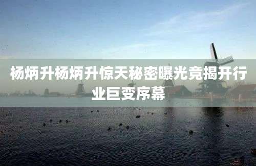 杨炳升杨炳升惊天秘密曝光竟揭开行业巨变序幕