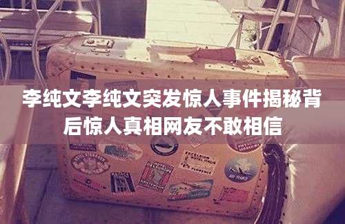 李纯文李纯文突发惊人事件揭秘背后惊人真相网友不敢相信