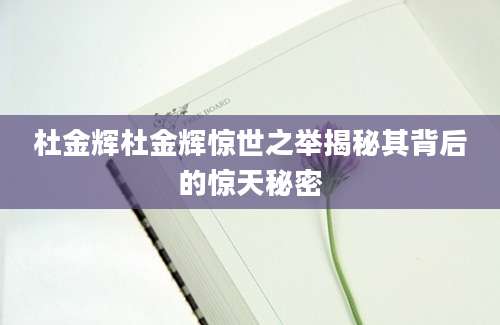 杜金辉杜金辉惊世之举揭秘其背后的惊天秘密