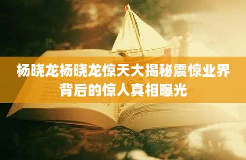 杨晓龙杨晓龙惊天大揭秘震惊业界背后的惊人真相曝光