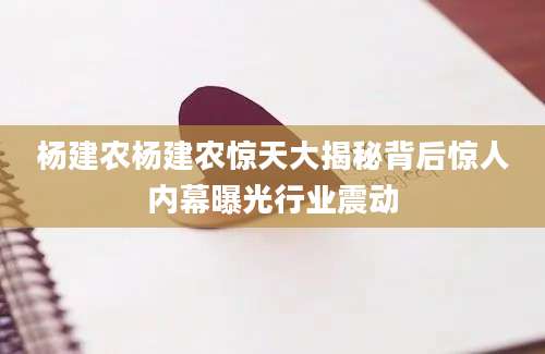 杨建农杨建农惊天大揭秘背后惊人内幕曝光行业震动