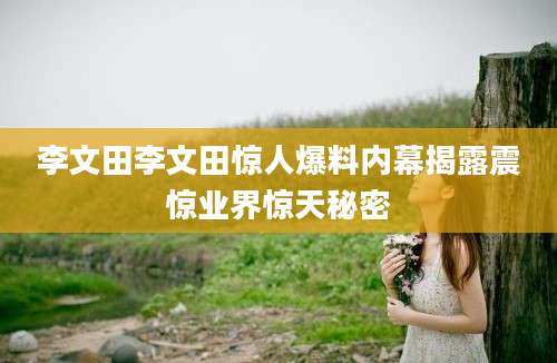 李文田李文田惊人爆料内幕揭露震惊业界惊天秘密