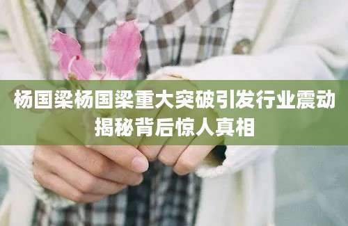 杨国梁杨国梁重大突破引发行业震动揭秘背后惊人真相